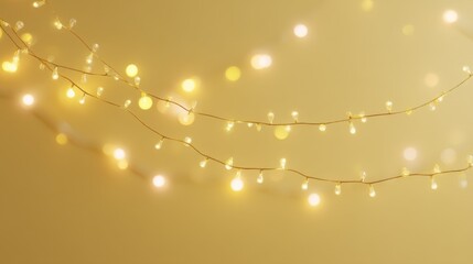 Garland with soft yellow lights glowing warmly on a yellow background, creating a cozy, festive, and cheerful decorative atmosphere.