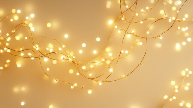 Garland with soft yellow lights glowing warmly on a yellow background, creating a cozy, festive, and cheerful decorative atmosphere.