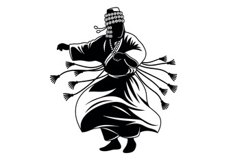 Silhouette of a Traditional Moroccan Gnawa Dancer in Motion Vector Illustration