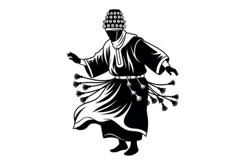 Silhouette of a Traditional Moroccan Gnawa Dancer in Motion Vector Illustration