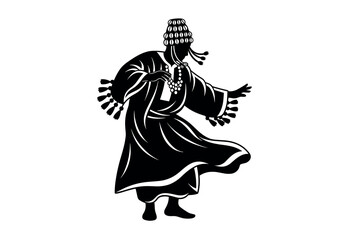 Silhouette of a Traditional Moroccan Gnawa Dancer in Motion Vector Illustration