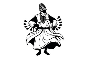 Silhouette of a Traditional Moroccan Gnawa Dancer in Motion Vector Illustration