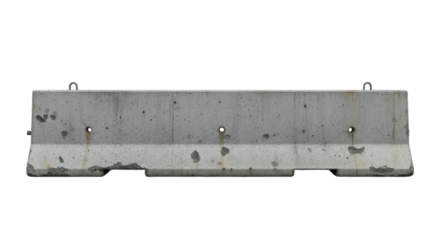 A weathered concrete road divider isolated on white background cutout transparent png