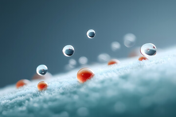 Macro image of psoriasis plaque with moisture drops looks quite sensitive and prone to irritation, showing delicate balance