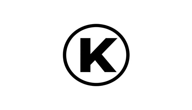 A black "K" inside a black circle, set against a clean white background, representing kosher certification. Clean, minimalistic design