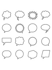 Fototapeta premium speech bubbles set, Minimalist Black and White Illustration of Fifteen Speech Bubble Outlines, Graphic Comic-Inspired Design Symbolizing Expression and Communication