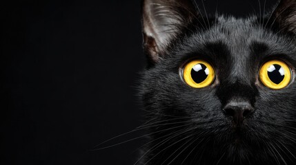black cat with wide yellow eyes