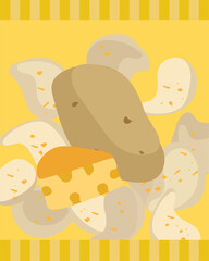 Cartoon Illustration of Potato Chips and Cheese