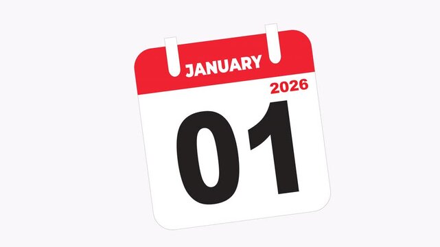 Calendar icon for january 1, 2026. Perfect for website headers, social media posts, and digital marketing designs needing a specific date.