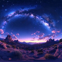 Naklejka premium Stunning Night Sky Over Desert Landscape.