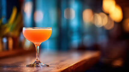 Brightly colored cocktail glass, orange drink, elegant, bar, evening, festive mood