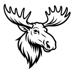Obraz premium Moose head illustration in black and white line art style 