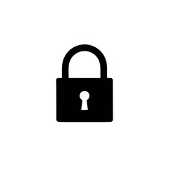 Simple black padlock icon representing security privacy and protection in a minimalist design vector on white background