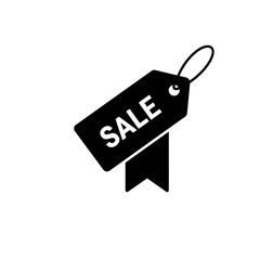 Black sale tag with ribbon icon for retail promotions and discount offers simple graphic design vector on white background