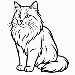 Obraz premium Norwegian forest cat illustration in a realistic style, black and white lines, copy space