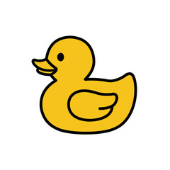 Cute yellow rubber duck toy with simple outline for bath time fun and childhood memories vector on white background