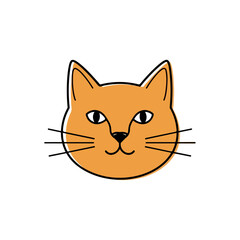 Cute Orange Cat Face Illustration with Black Outline.
