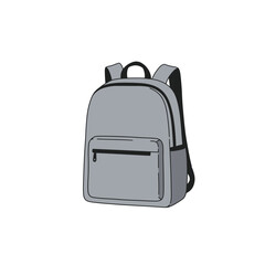 Simple gray backpack with zippered front pocket for school travel and everyday use vector on white background