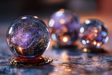 Magic spheres of fortune teller with galaxy inside, mind power concept