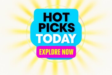 Bright and bold graphic with hot picks today and explore now call to action