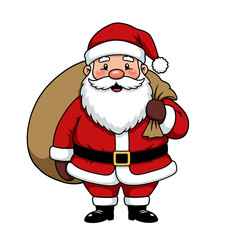 Cheerful santa claus with gift sack ready for holiday deliveries festive christmas character vector on white background