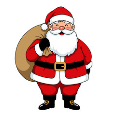 Jolly santa claus carrying a sack full of gifts ready for christmas eve deliveries vector on white background