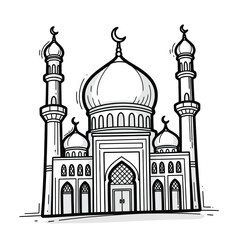 Mosque architectural sketch isolated on white background