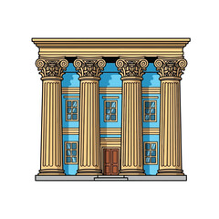 Colorful classical building with columns and windows