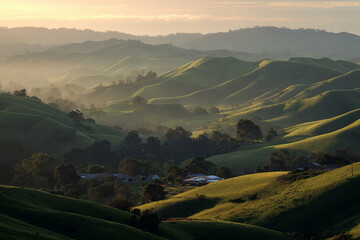 Sunrise Over Rolling Green Hills