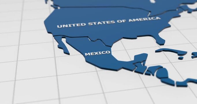 close-up 3d map of mexico 4k animation