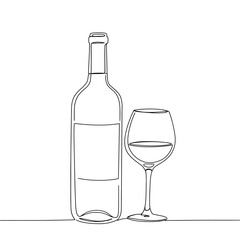 Elegant outline of a wine bottle and glass for sophisticated beverage presentations vector on white background
