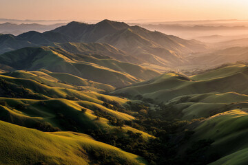 Sunrise Over Rolling Green Hills