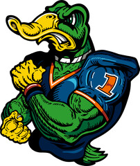 muscular duck football player mascot for school, college or league sports