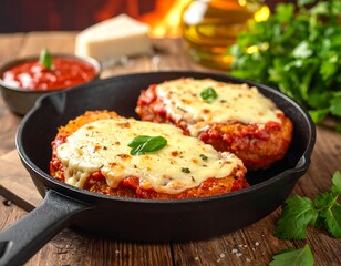 Fototapeta premium Delicious Italian Style Chicken Cutlets with Mozzarella Cheese.