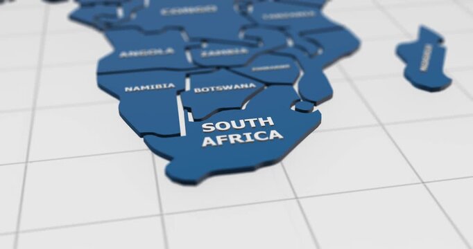close-up 3d map of south africa  4k animation