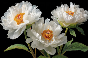 Three White Peonies with Orange Center Botanical