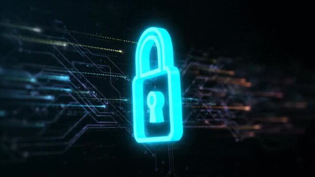 Digital Lock Icon on Futuristic Background Concept of Cybersecurity