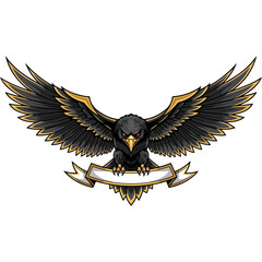 Illustration of a black eagle with outstretched wings holding a banner.