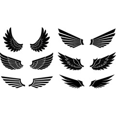 Various styles of black and white wings illustrations.