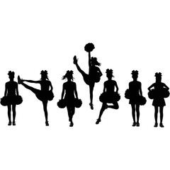 Group of Cheerleaders Performing Dynamic Poses Silhouette.