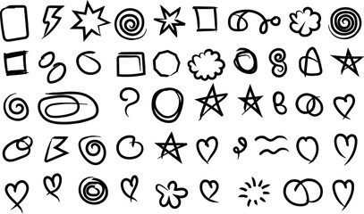 Hand drawn doodle shapes and symbols illustration seamless pattern background