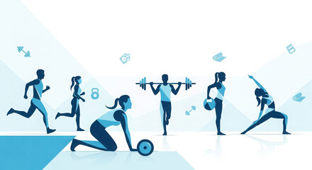 Dynamic fitness collage diverse people exercising active lifestyles health and wellness collection