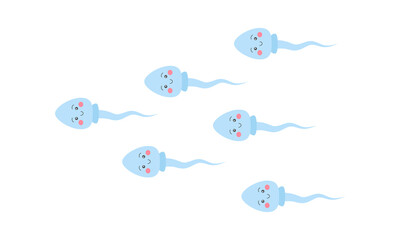 Cartoon sperm characters. Vector illustration for education, science, reproduction, biology, fertilization concept.