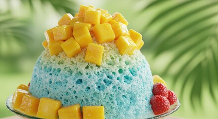 Indulge in a vibrant mango shaved ice dessert, a refreshing tropical treat perfect for summer promotions and enticing food blog visuals, showcasing deliciousness