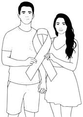 awareness illustration support silhouette health logo care icon disease outline illness woman cancer ribbon campaign oncology man hope month shape male vector graphic background