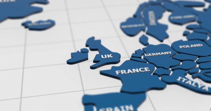 close-up 3d map of united kingdom (uk)  4k animation
