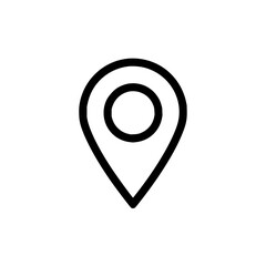 Simple location pin icon with a circle inside in black outline on a white background vector illustration
