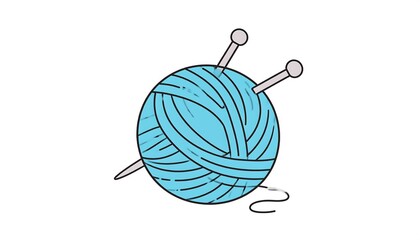 Blue Yarn Ball with Knitting Needles.
