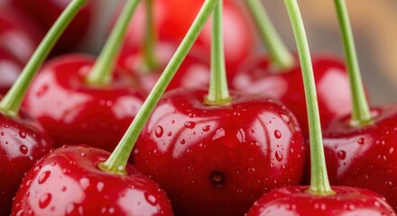 Fresh Cherries with Water Droplets: A Vibrant Macro Shot
