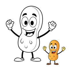A cheerful peanut cartoon stands with a big smile, raising his arms in joy. This fun coloring page brings happiness and energy, perfect for kids’ creative play.
